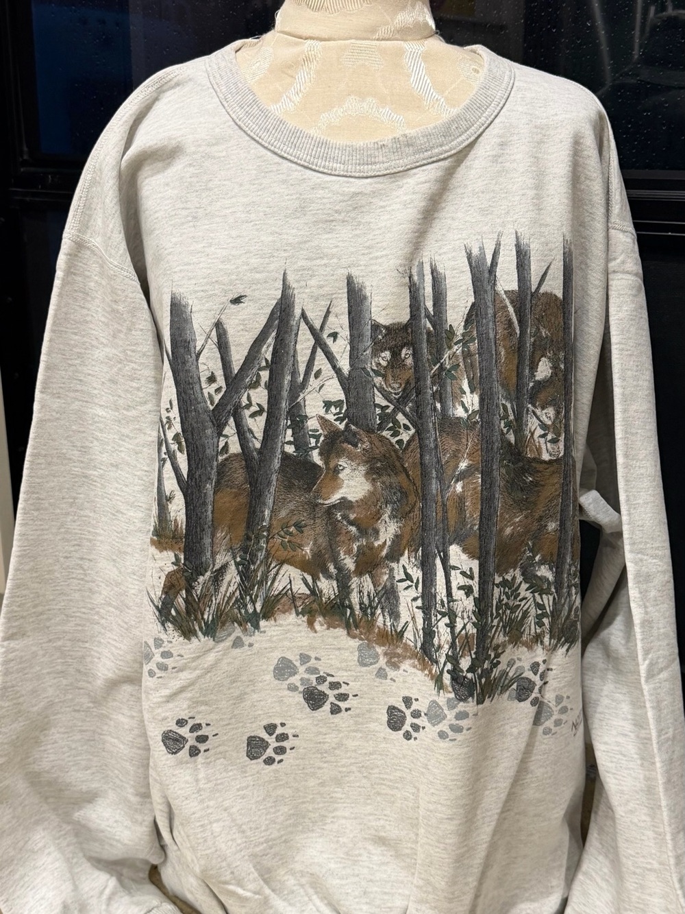 Vintage Northern Elements Graphic Wolf Crewneck Sweatshirt - Light Gray